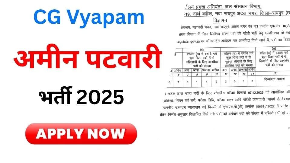 छ.ग. अमीन पटवारी भर्ती 2025: सीधी भर्ती के लिए शानदार मौका! (पद-50) पूरी जानकारी और आवेदन प्रक्रिया