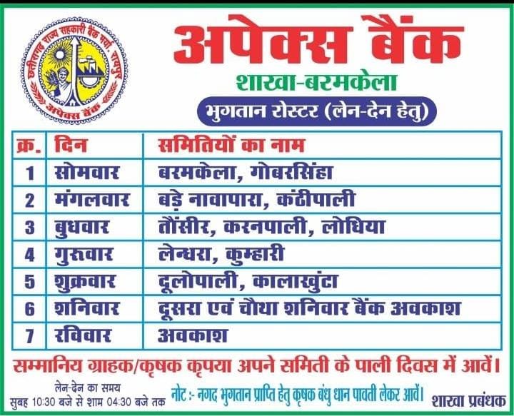 apex-bank-dhankharidi-bhugtan-roster-barkela